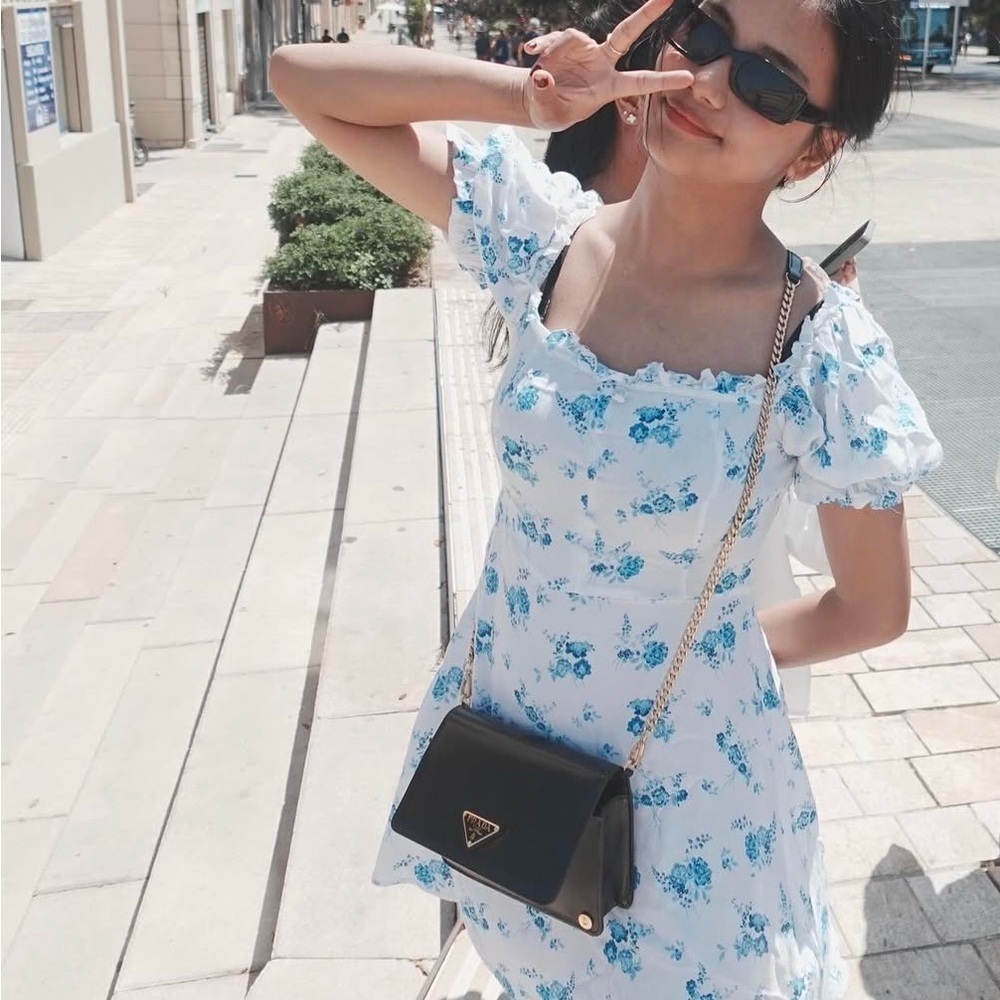 Zara Short Floral Print Dress Blue and White size S - Picture 4 of 8